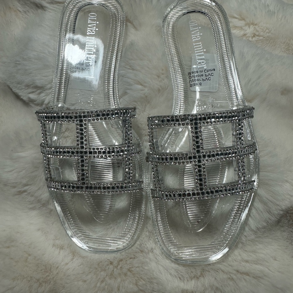 Olivia Miller Silver Slide Sandals